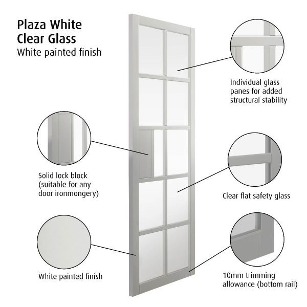 DoorMate - Plaza White Glazed Pocket Door Features